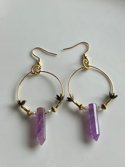 AMETHYST HEX w/ FLARE | GEMSTONE CRYSTAL Earrings