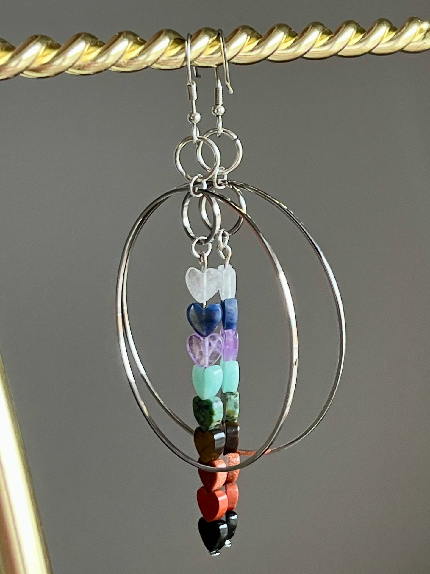 CHAKRA MINI HEART HOOP-DANGLES | GEMSTONE CRYSTAL Earrings