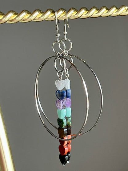 CHAKRA MINI HEART HOOP-DANGLES | GEMSTONE CRYSTAL Earrings