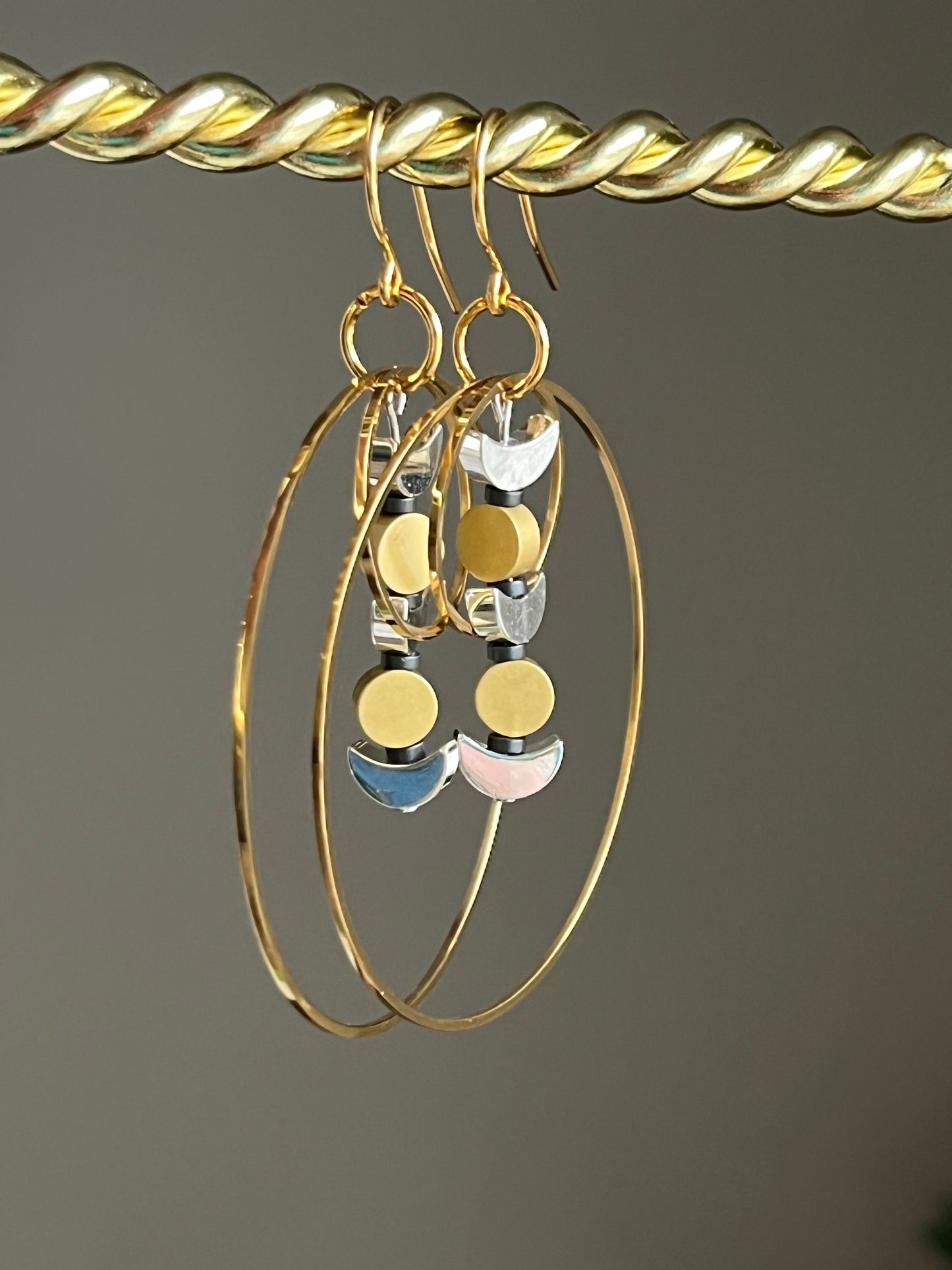 “JUST A PHASE” GOLD + SILVER MOON HOOP-DANGLES | Earrings