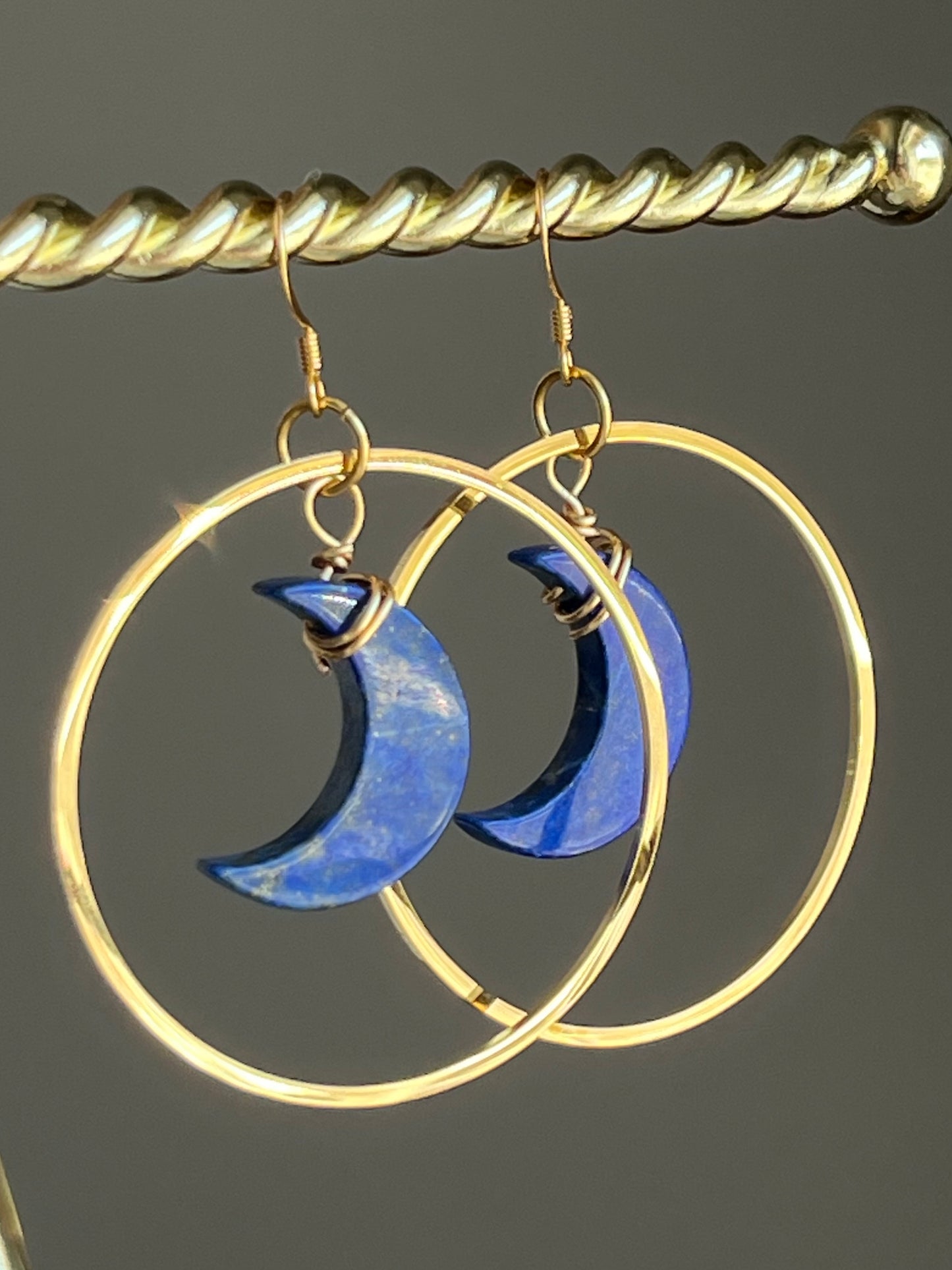 “HANG THE MOON” LAPIS LAZULI WIRE-WRAPPED CRESCENT MOONS | GEMSTONE CRYSTAL Earrings