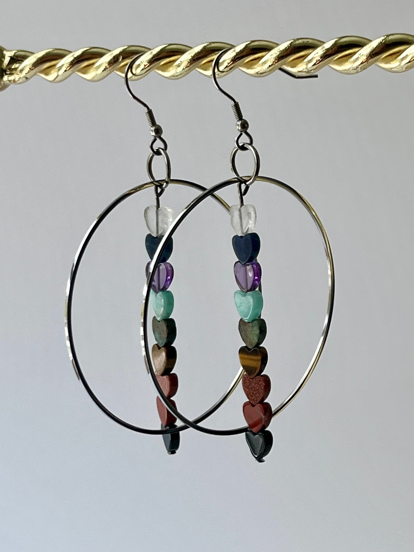 CHAKRA MINI HEART HOOP-DANGLES (SS) | GEMSTONE CRYSTAL Earrings