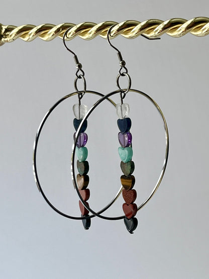 CHAKRA MINI HEART HOOP-DANGLES (SS) | GEMSTONE CRYSTAL Earrings
