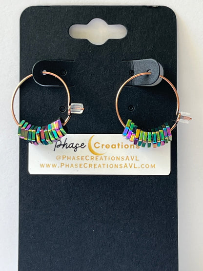 RAINBOW HEMATITE MINI HOOPS (ACP)| Gemstone Earrings