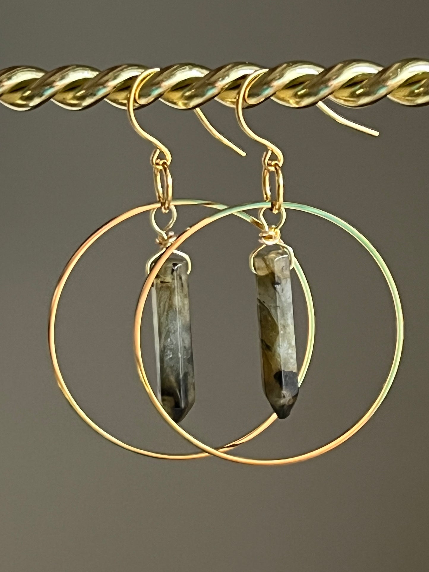 LABRADORITE HOOP DANGLES | GEMSTONE CRYSTAL Earrings