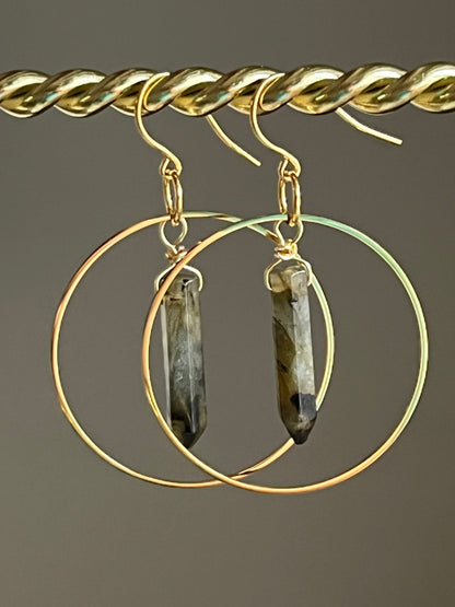 LABRADORITE HOOP DANGLES | GEMSTONE CRYSTAL Earrings