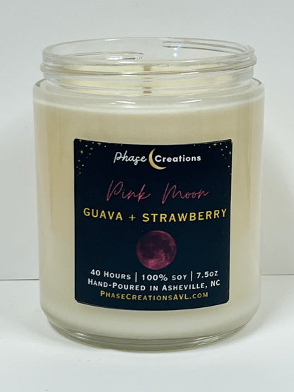 PINK MOON ~ Guava + Strawberry | 40 Hour ~ Hand-poured premium Soy Candle