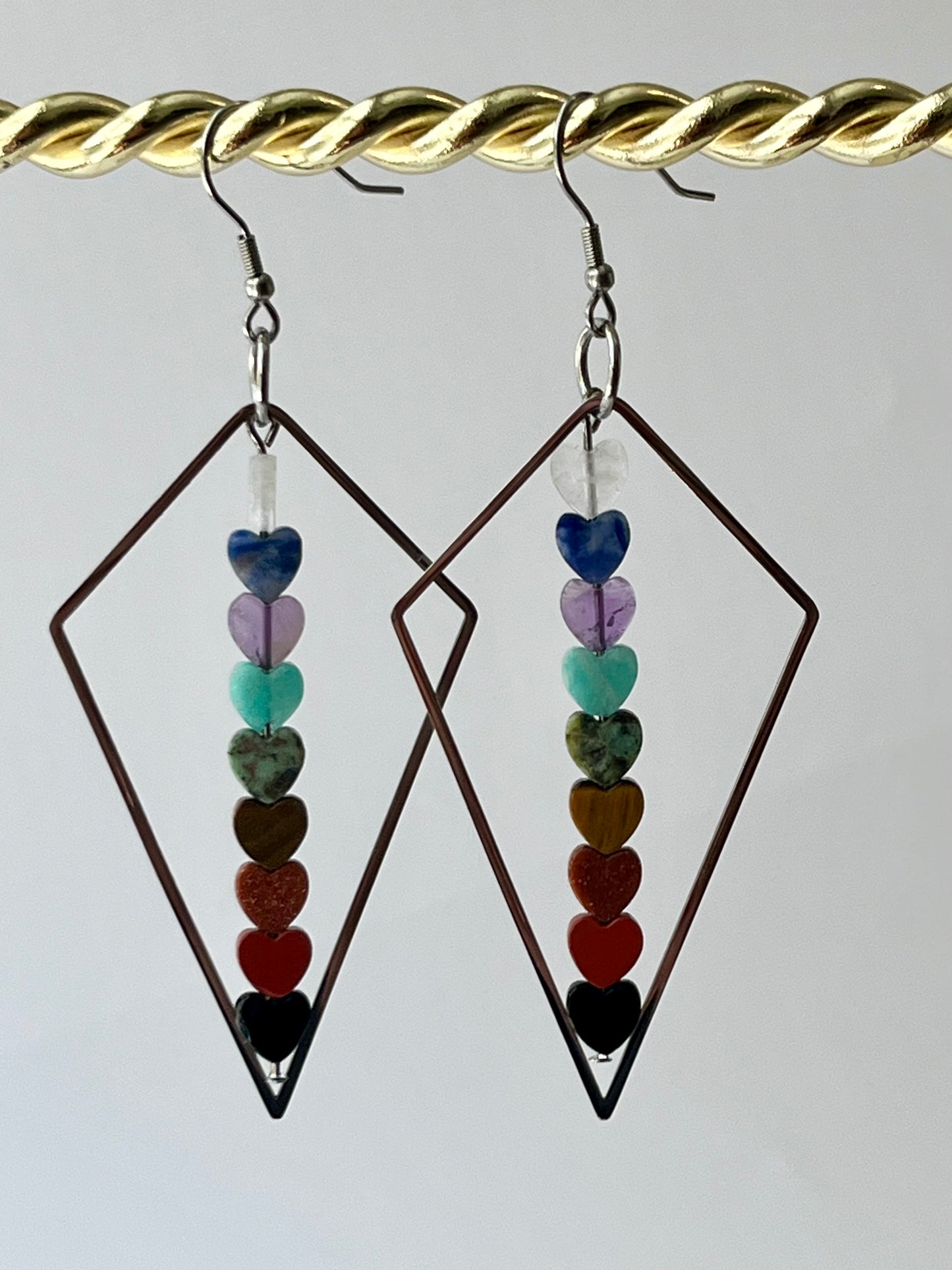 CHAKRA MINI HEART TRIANGLE-DANGLES (SS) | GEMSTONE CRYSTAL Earrings