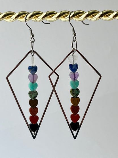 CHAKRA MINI HEART TRIANGLE-DANGLES (SS) | GEMSTONE CRYSTAL Earrings