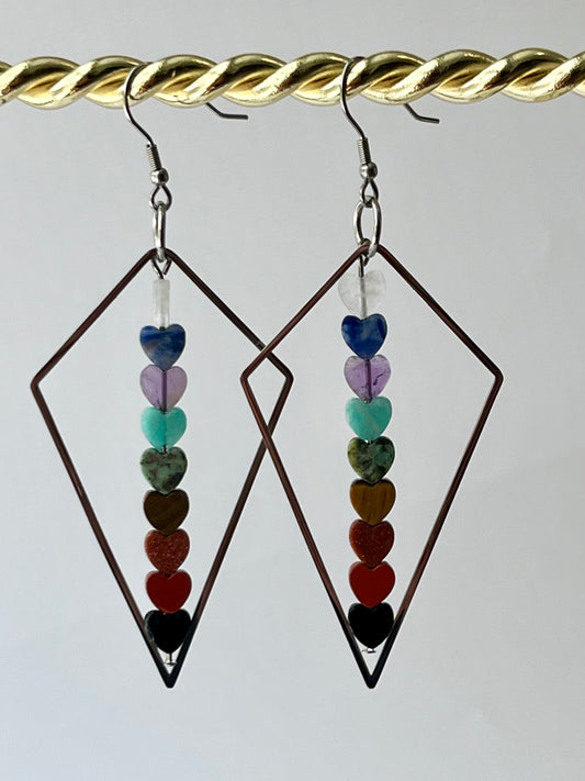 CHAKRA MINI HEART KITE DANGLES (SS) | Gemstone Earrings