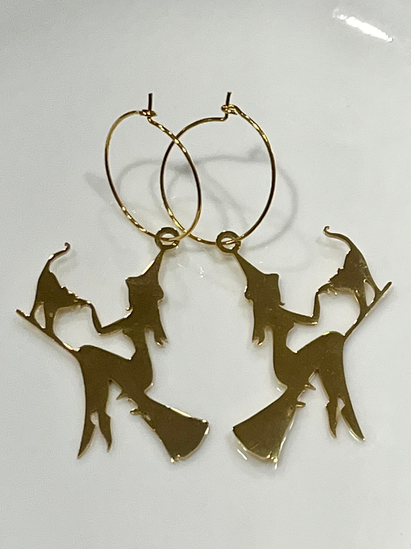 FLYING WITCH + CAT ON BROOMSTICK| Earrings