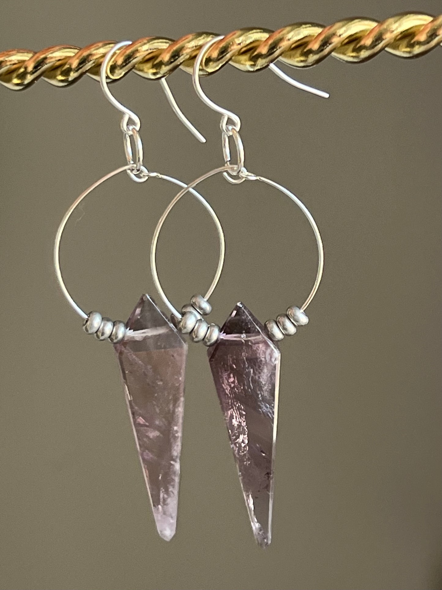 AMETHYST KITE w/ SILVER ELEMENTS (SP)| GEMSTONE CRYSTAL Earrings