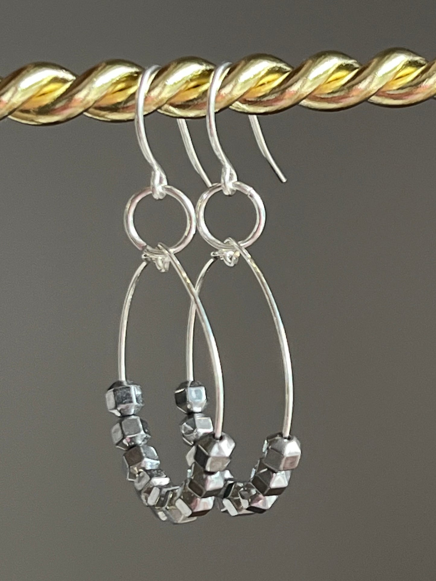 SILVER HEMATITE HOOP-DANGLE | Earrings