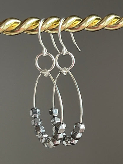 SILVER HEMATITE HOOP-DANGLE | Earrings