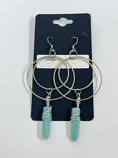 WIRE-WRAPPED AMAZONITE DOUBLE HOOP-DANGLES| Gemstone Earrings