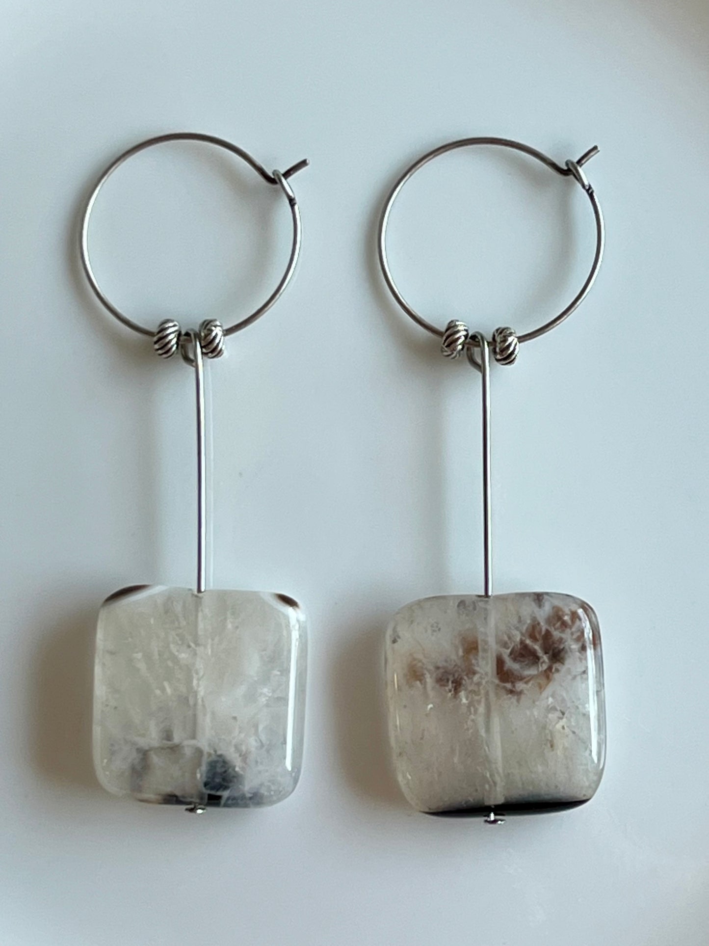 B+W CHUNKY SQUARE AGATE| GEMSTONE CRYSTAL Earrings