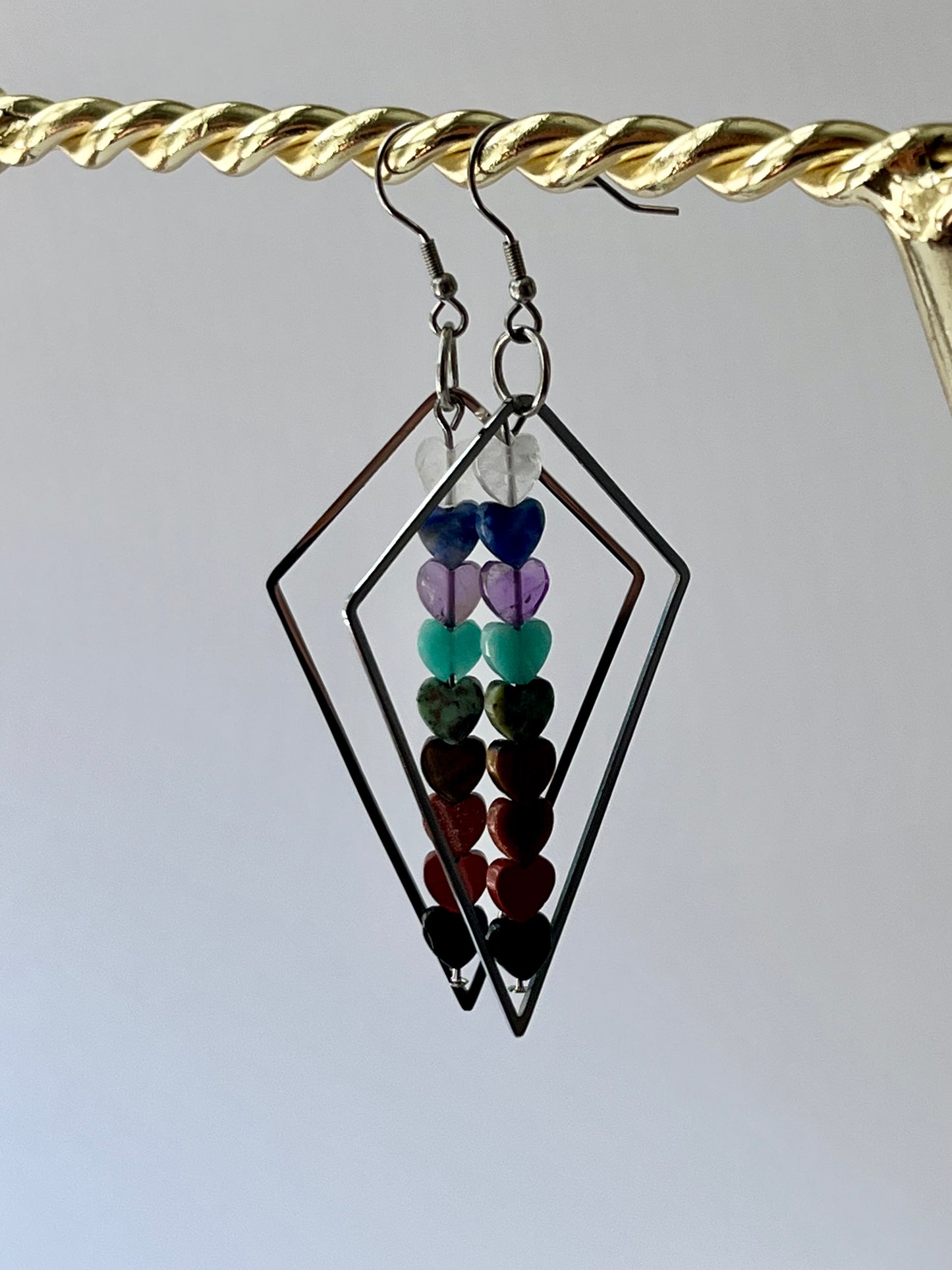 CHAKRA MINI HEART TRIANGLE-DANGLES (SS) | GEMSTONE CRYSTAL Earrings