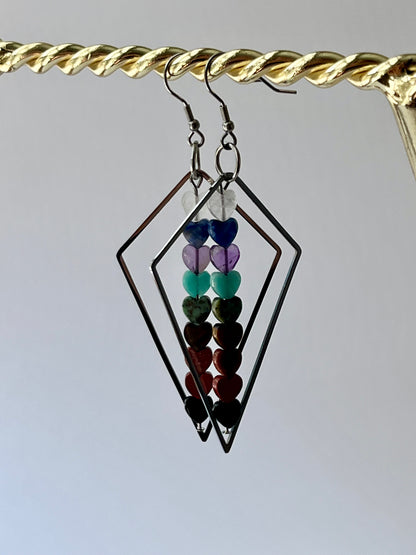 CHAKRA MINI HEART TRIANGLE-DANGLES (SS) | GEMSTONE CRYSTAL Earrings