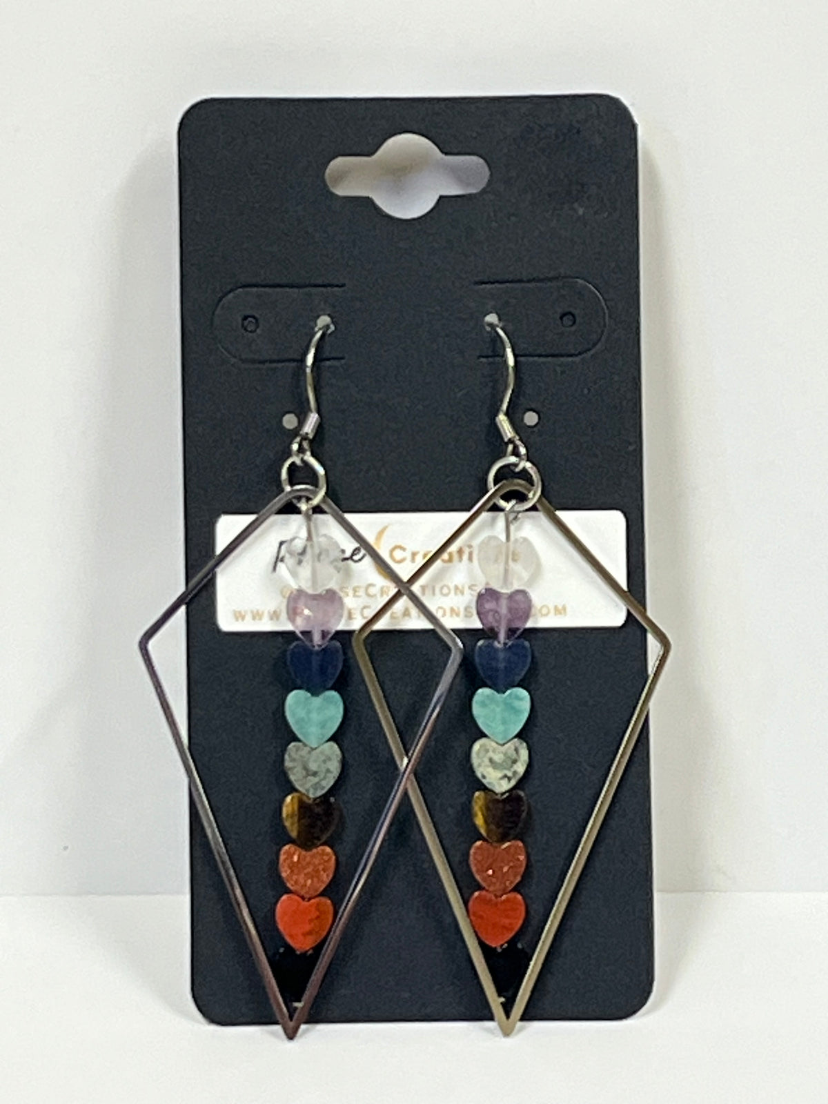 CHAKRA MINI HEART KITE DANGLES (SS) | Gemstone Earrings