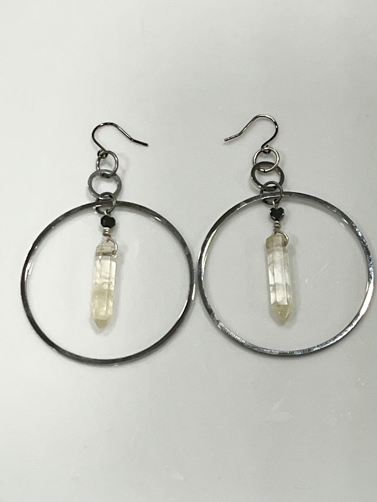 CITRINE HEX w/ MINI HEMATITE HOOP DANGLES | GEMSTONE CRYSTAL Earrings