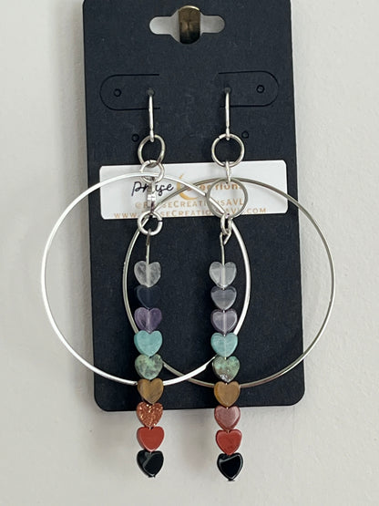 CHAKRA MINI HEART HOOP-DANGLES | GEMSTONE CRYSTAL Earrings
