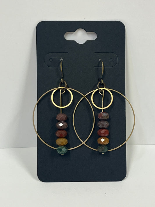 STACKED OCEAN JASPER HOOP-DANGLES (md)  | Gemstone Earrings