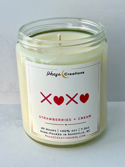 Valentine’s Candle | XOXO ~ Strawberries + Cream | Hand-poured Premium Soy Candle