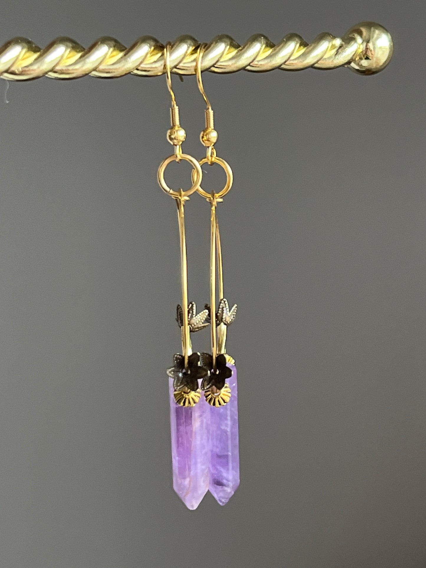 AMETHYST HEX w/ FLARE | GEMSTONE CRYSTAL Earrings