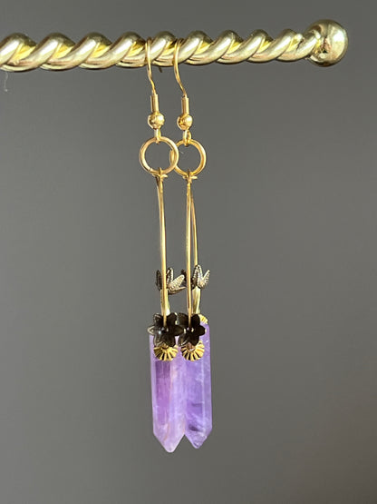 AMETHYST HEX w/ FLARE | GEMSTONE CRYSTAL Earrings
