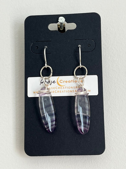 FLUORITE OVAL w/ WIRE WRAP | GEMSTONE CRYSTAL Earrings