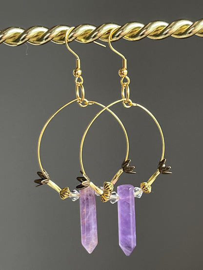 AMETHYST HEX w/ FLARE | GEMSTONE CRYSTAL Earrings