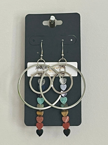 CHAKRA MINI HEART ORBIT HOOP-DANGLES | GEMSTONE CRYSTAL Earrings