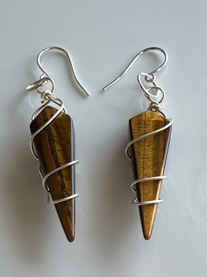 WIRE-WRAPPED TIGER’S EYE KITE | GEMSTONE CRYSTAL Earrings