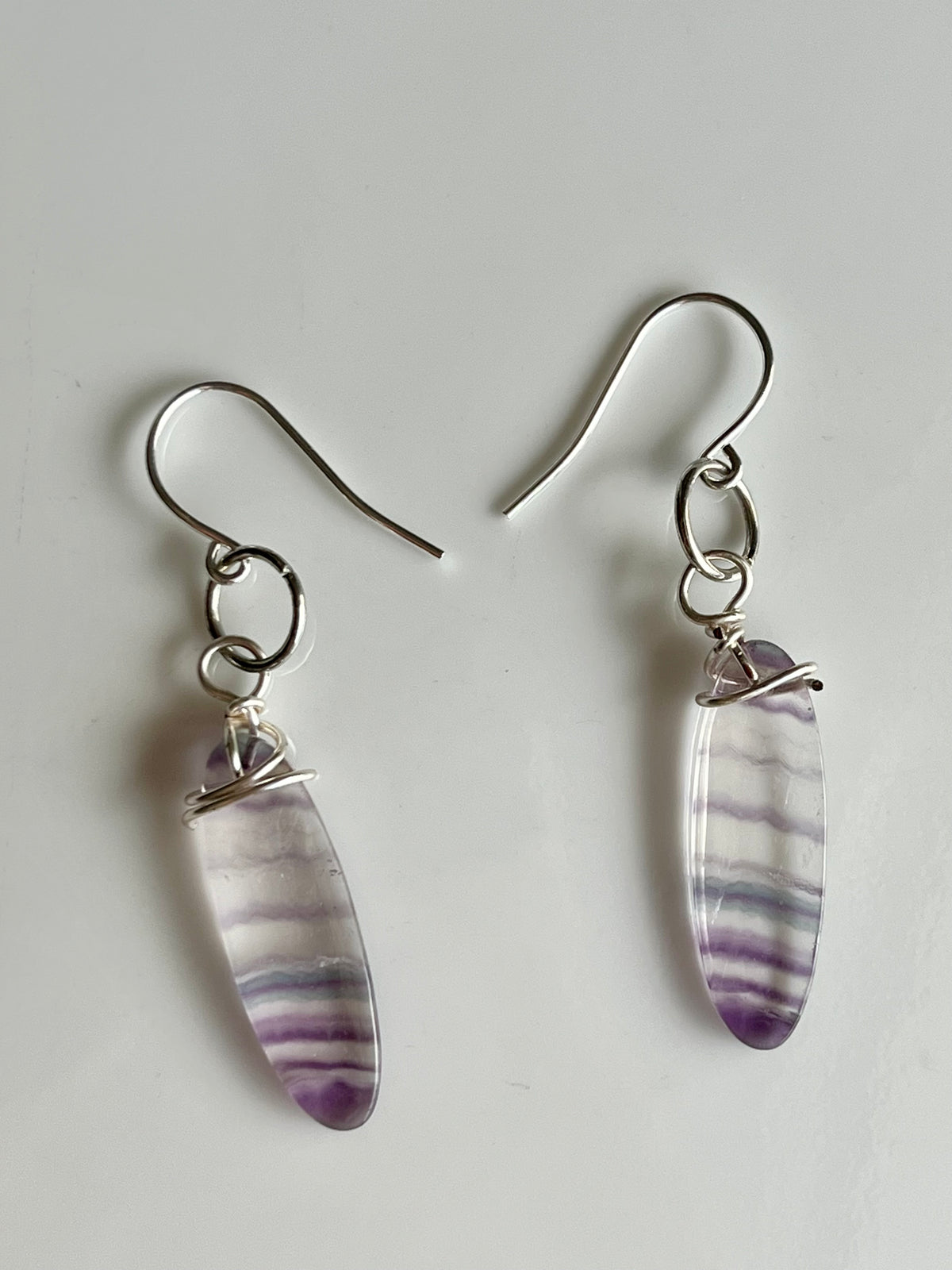 FLUORITE OVAL w/ WIRE WRAP | GEMSTONE CRYSTAL Earrings