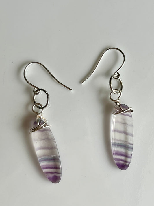 FLUORITE OVAL w/ WIRE WRAP | GEMSTONE CRYSTAL Earrings