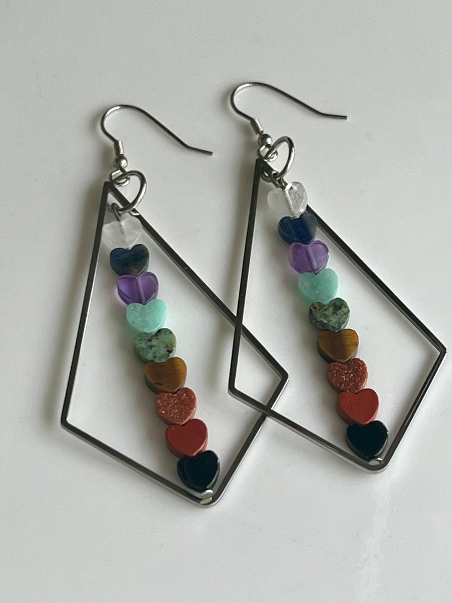CHAKRA MINI HEART TRIANGLE-DANGLES (SS) | GEMSTONE CRYSTAL Earrings
