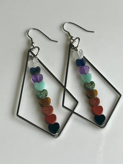 CHAKRA MINI HEART TRIANGLE-DANGLES (SS) | GEMSTONE CRYSTAL Earrings