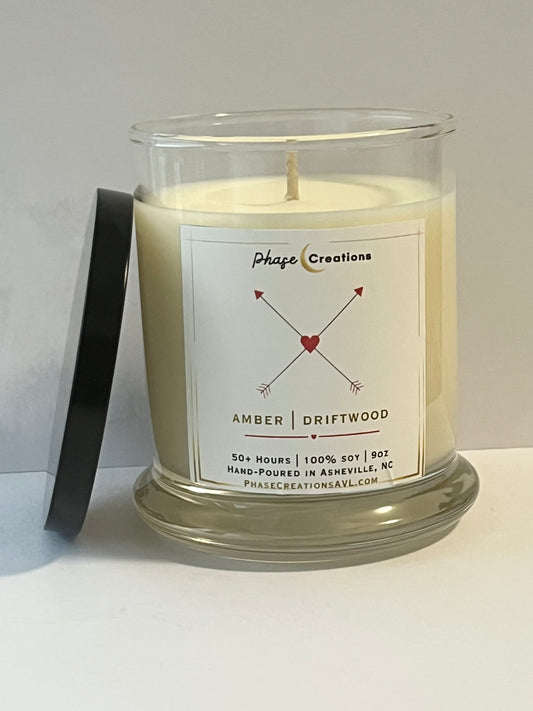 Valentine’s Candle | CUPID’S ARROW ~ Amber + Driftwood | Hand-poured Premium Soy Candle