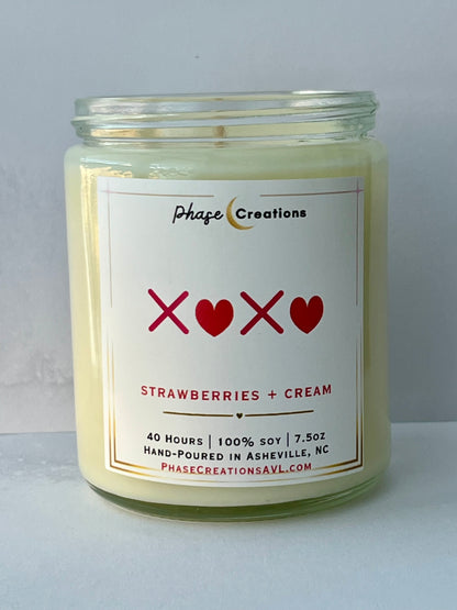 Valentine’s Candle | XOXO ~ Strawberries + Cream | Hand-poured Premium Soy Candle