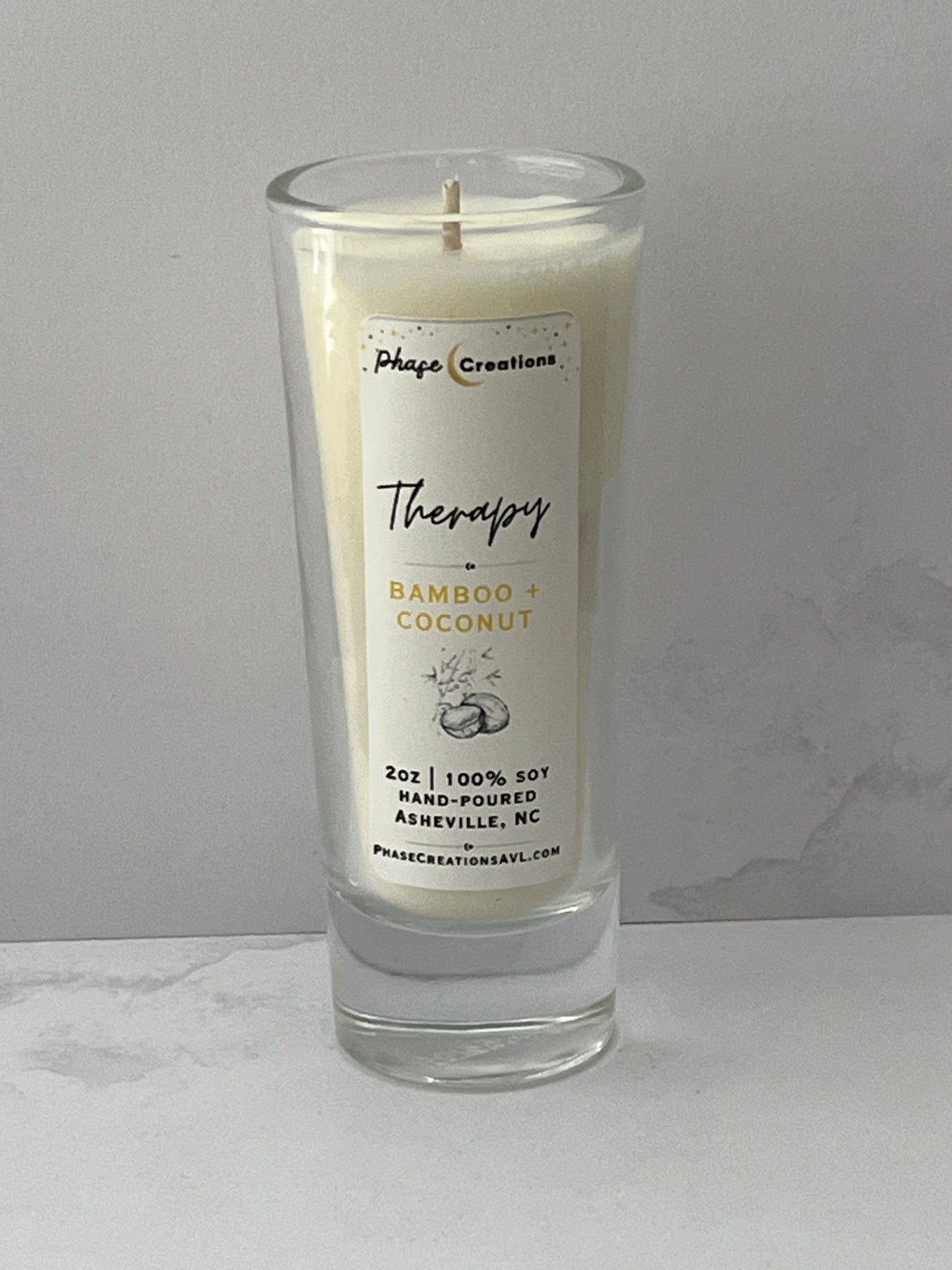 THERAPY ~ Bamboo + Coconut | Hand-poured Premium Soy Shot Glass Candle