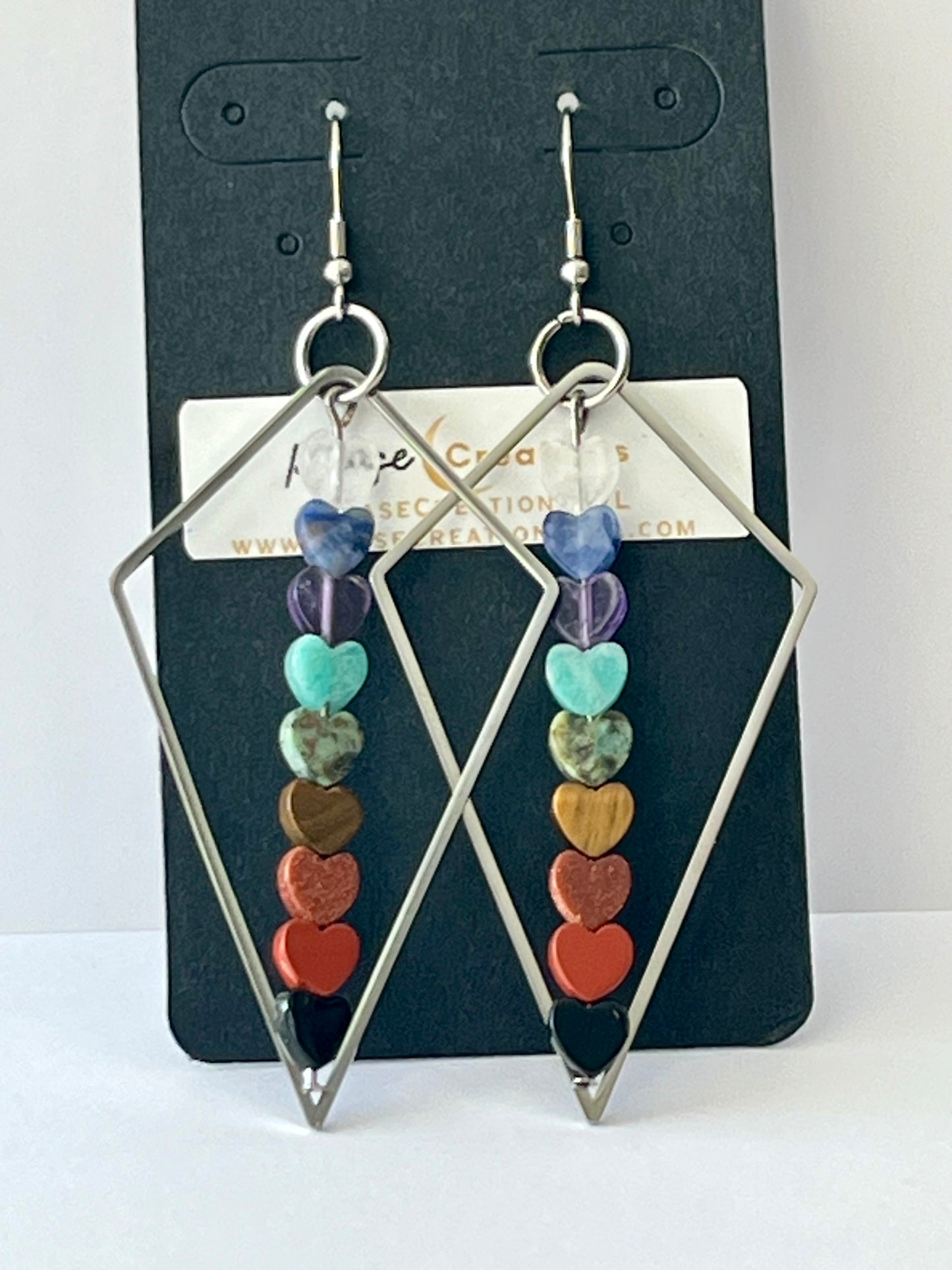 CHAKRA MINI HEART TRIANGLE-DANGLES (SS) | GEMSTONE CRYSTAL Earrings