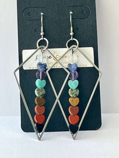 CHAKRA MINI HEART TRIANGLE-DANGLES (SS) | GEMSTONE CRYSTAL Earrings