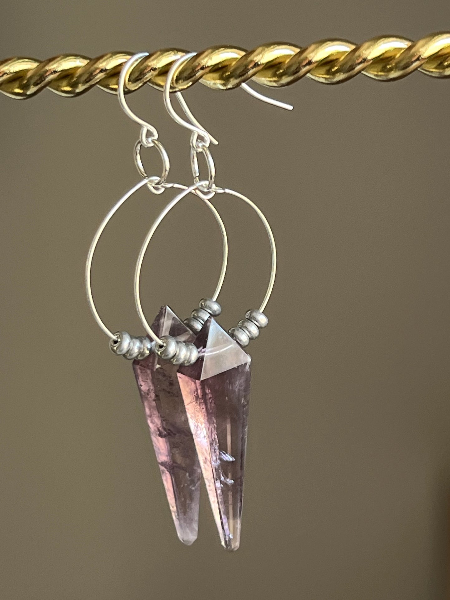 AMETHYST KITE w/ SILVER ELEMENTS (SP)| GEMSTONE CRYSTAL Earrings