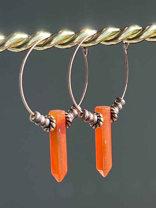 CARNELIAN HEX w/ COPPER | GEMSTONE CRYSTAL Earrings