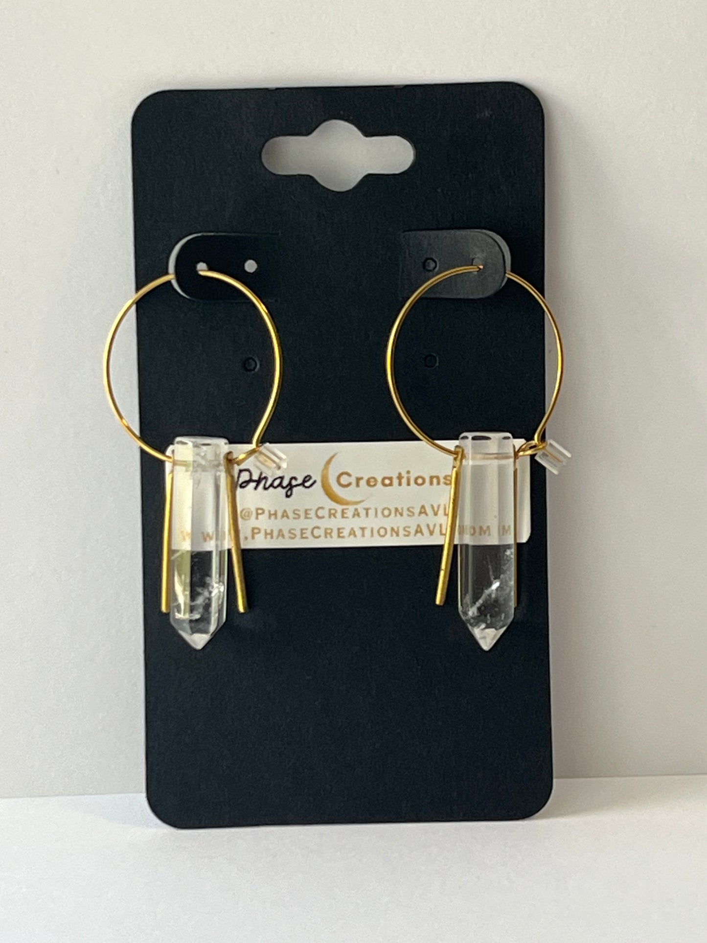 CLEAR QUARTZ HEX HOOP | GEMSTONE CRYSTAL Earrings