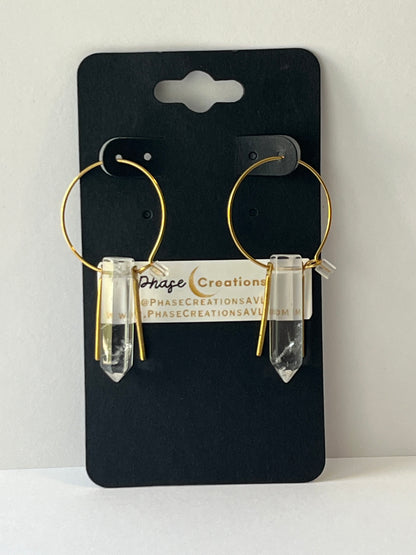CLEAR QUARTZ HEX HOOP | GEMSTONE CRYSTAL Earrings