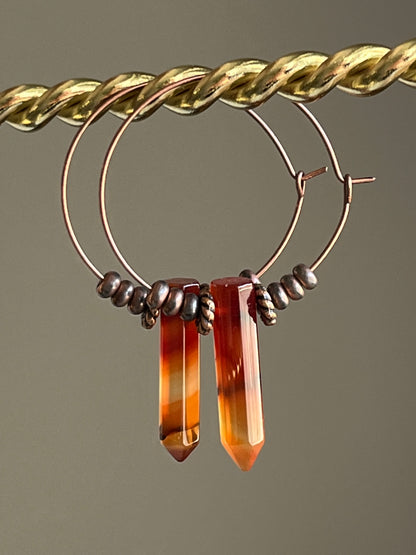 CARNELIAN HEX (II) w/ COPPER ELEMENTS | GEMSTONE CRYSTAL Earrings