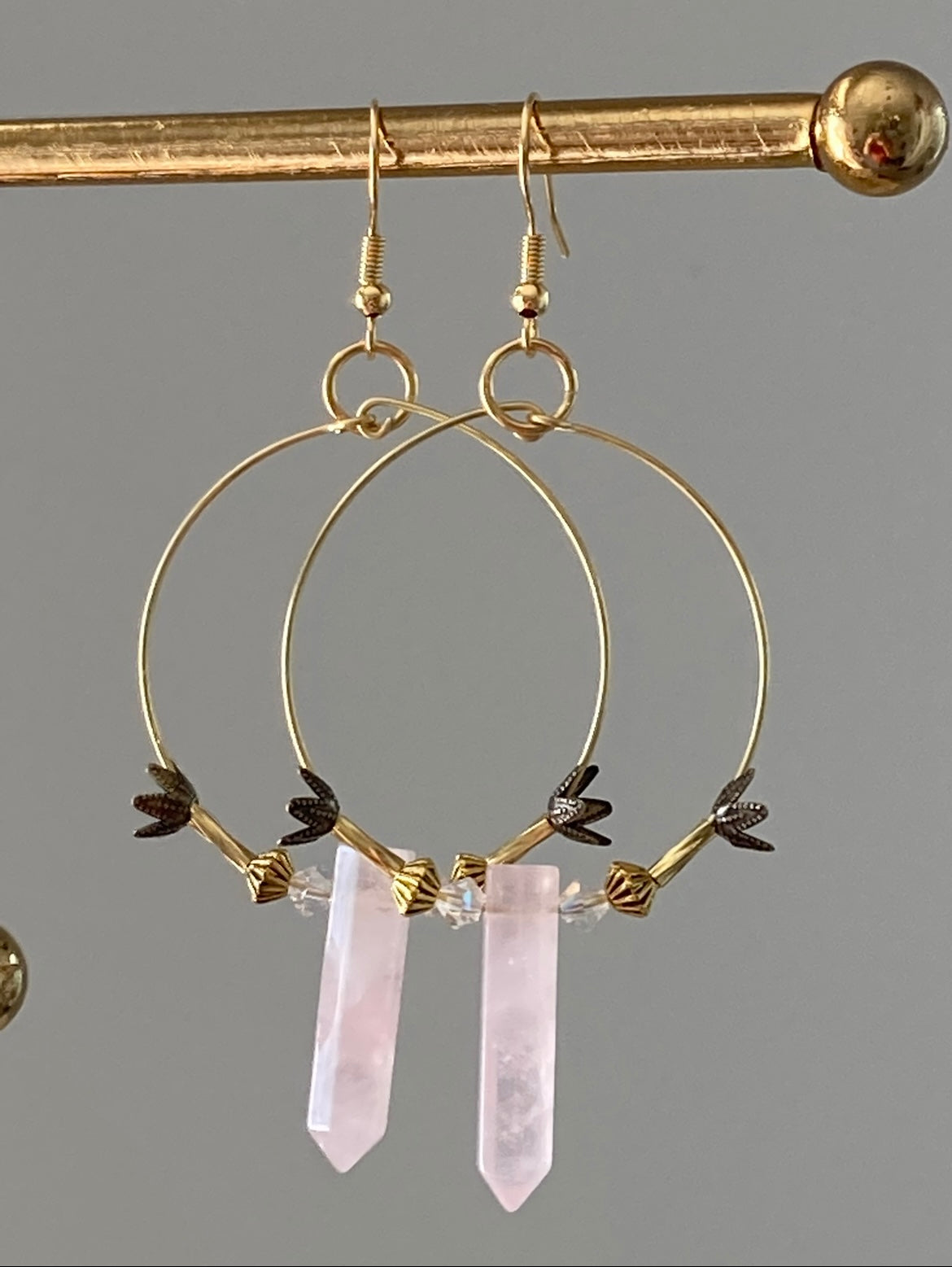 ROSE QUARTZ HEX | GEMSTONE CRYSTAL Earrings (1.5”)