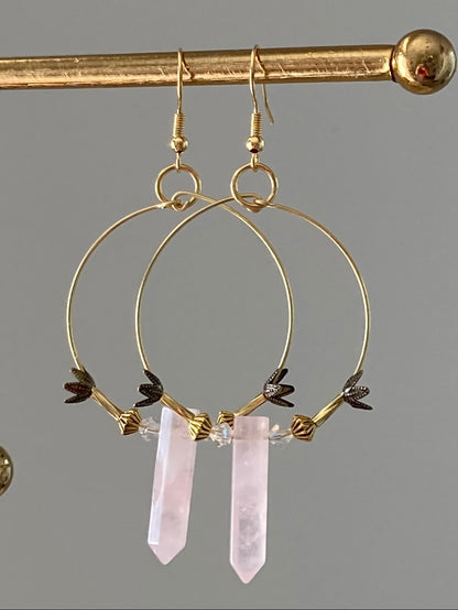 ROSE QUARTZ HEX | GEMSTONE CRYSTAL Earrings (1.5”)