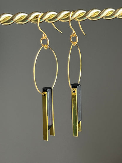 ONYZ HEX + RECTANGLE SLIMS HOOP DANGLES | GEMSTONE CRYSTAL Earrings